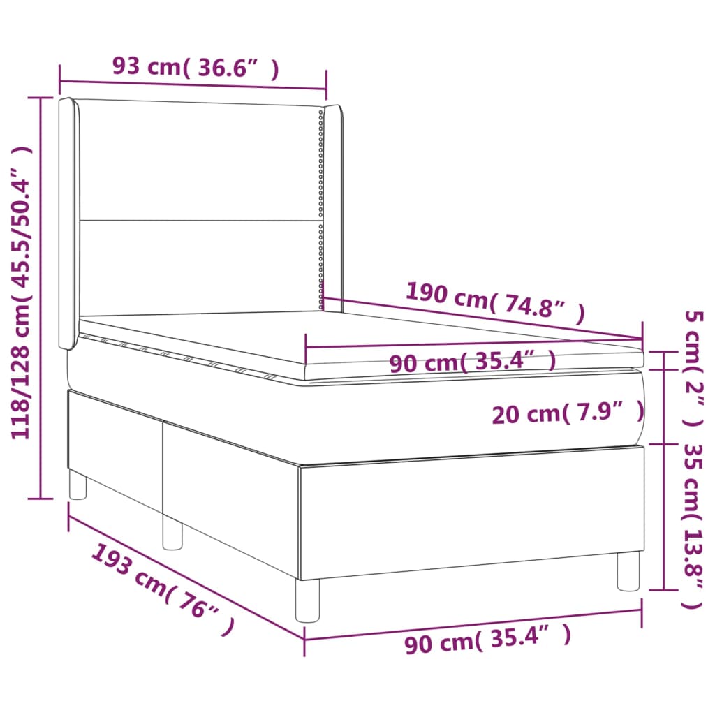 Boxspringbett mit Matratze Creme 90x190 cm Stoff