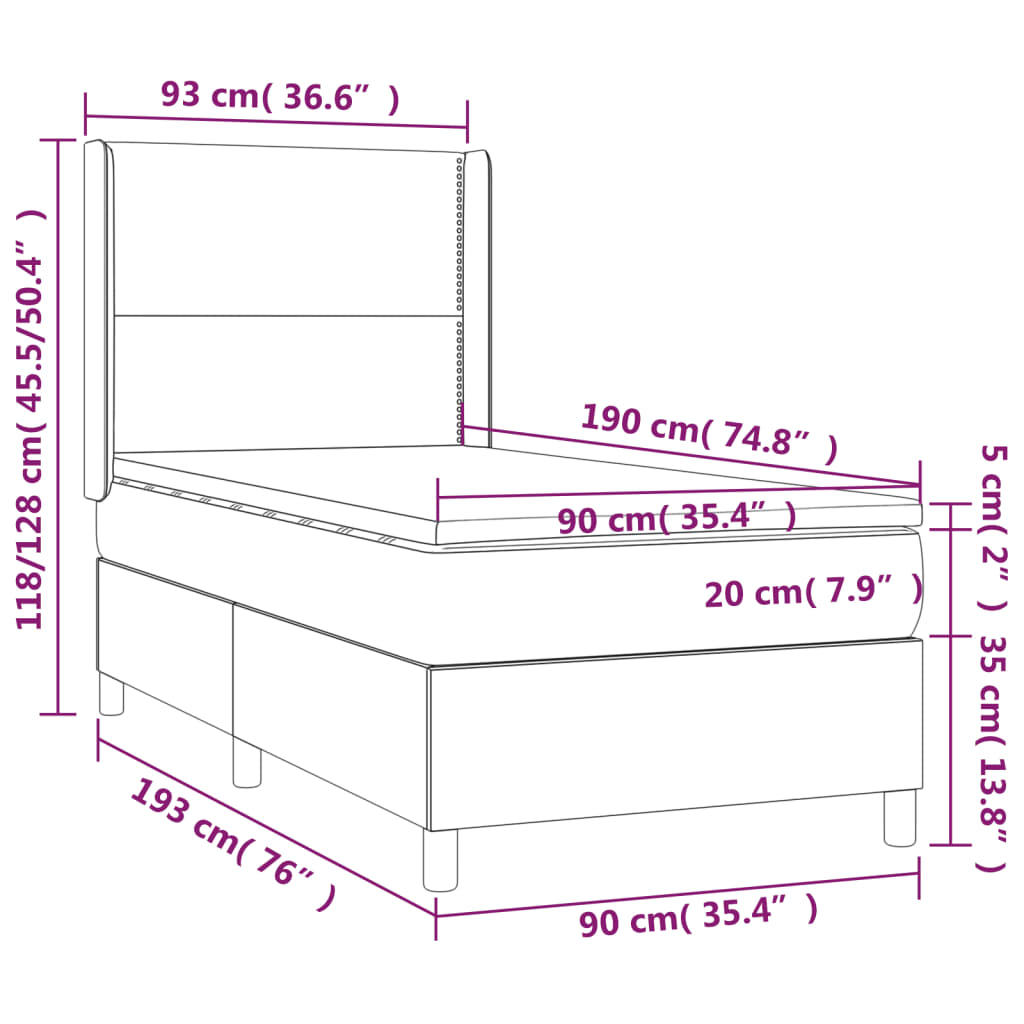 Boxspringbett mit Matratze Blau 90x190 cm Stoff