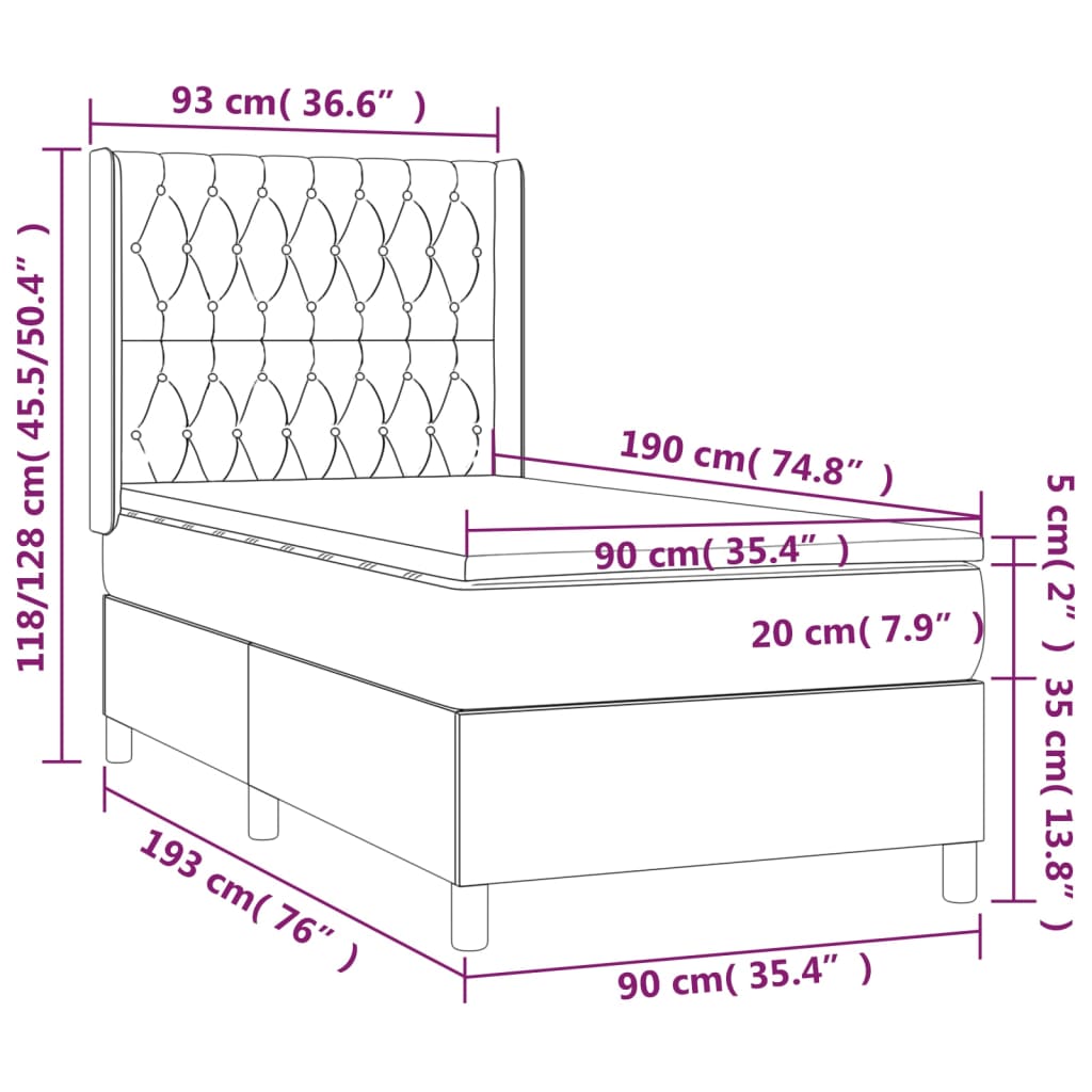 Boxspringbett mit Matratze Hellgrau 90x190 cm Stoff