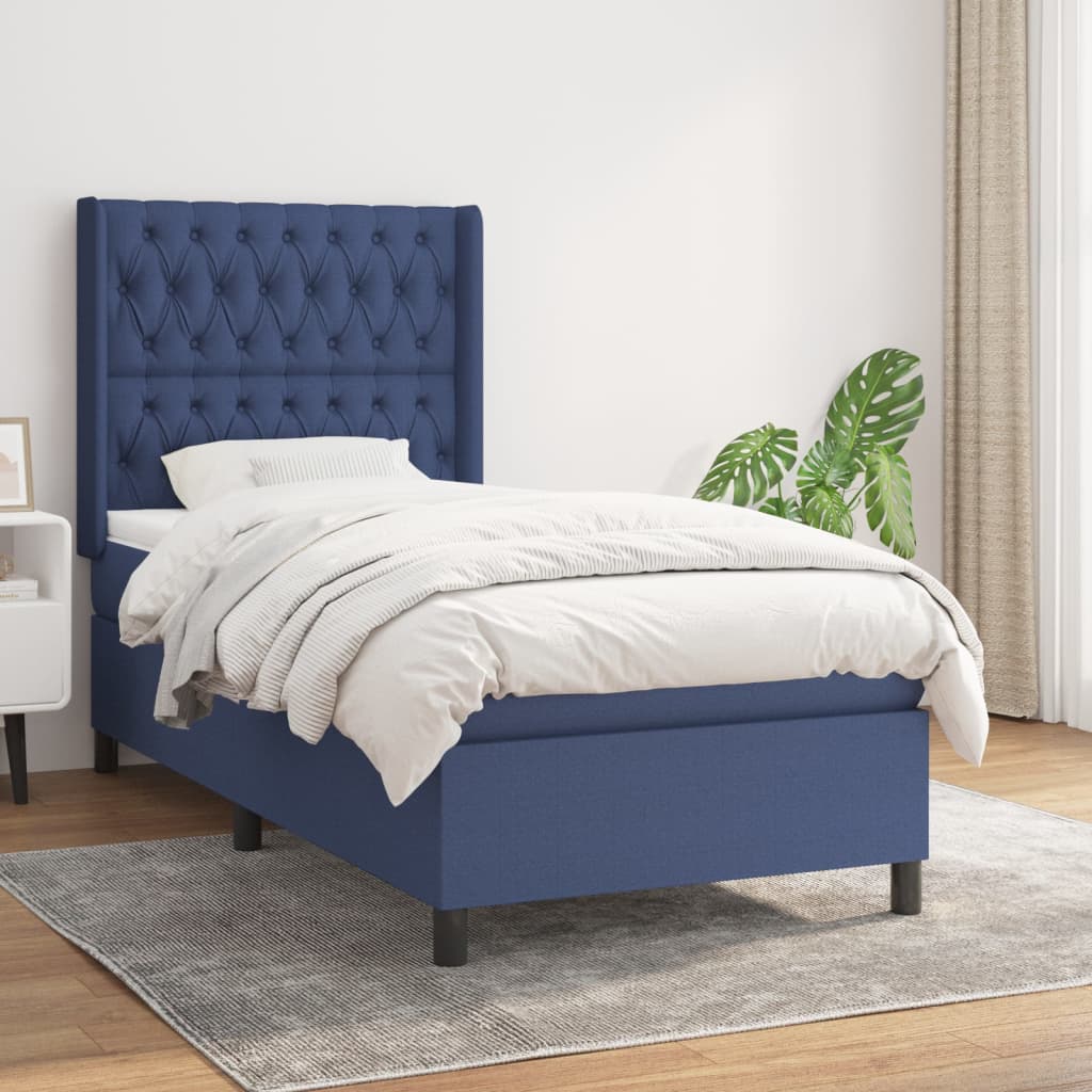 Boxspringbett mit Matratze Blau 100x200 cm Stoff