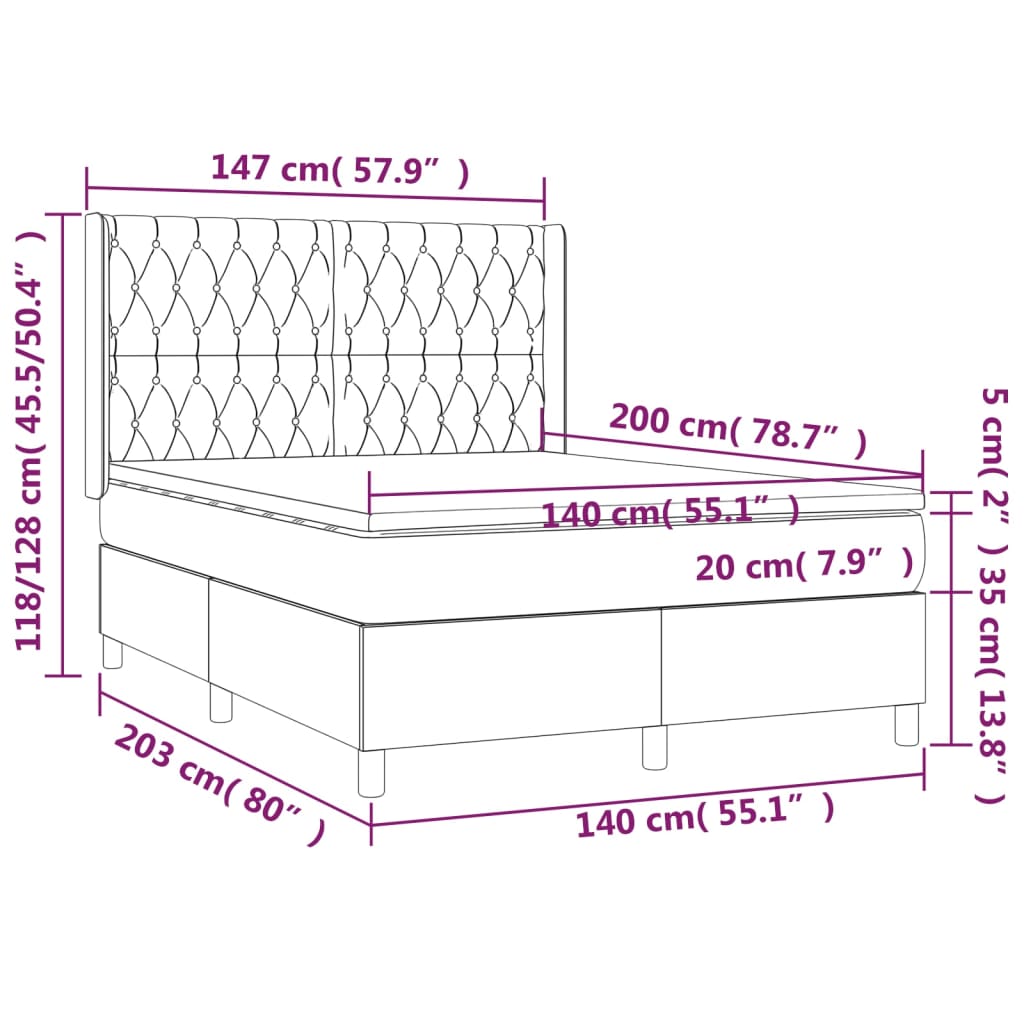 Boxspringbett mit Matratze Hellgrau 140x200 cm Stoff