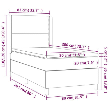 Boxspringbett mit Matratze Hellgrau 80x200 cm Stoff