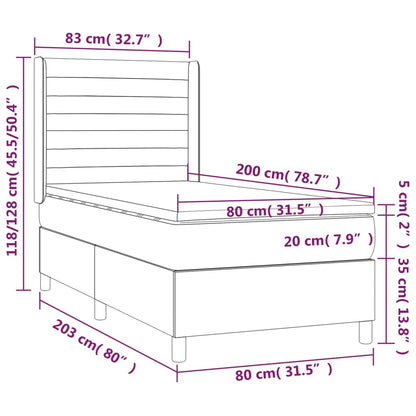 Boxspringbett mit Matratze Hellgrau 80x200 cm Stoff