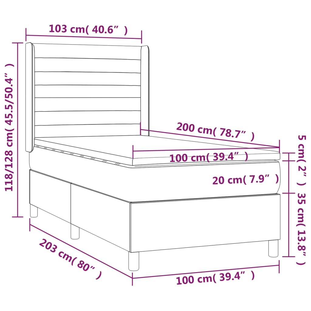 Boxspringbett mit Matratze Blau 100x200 cm Stoff