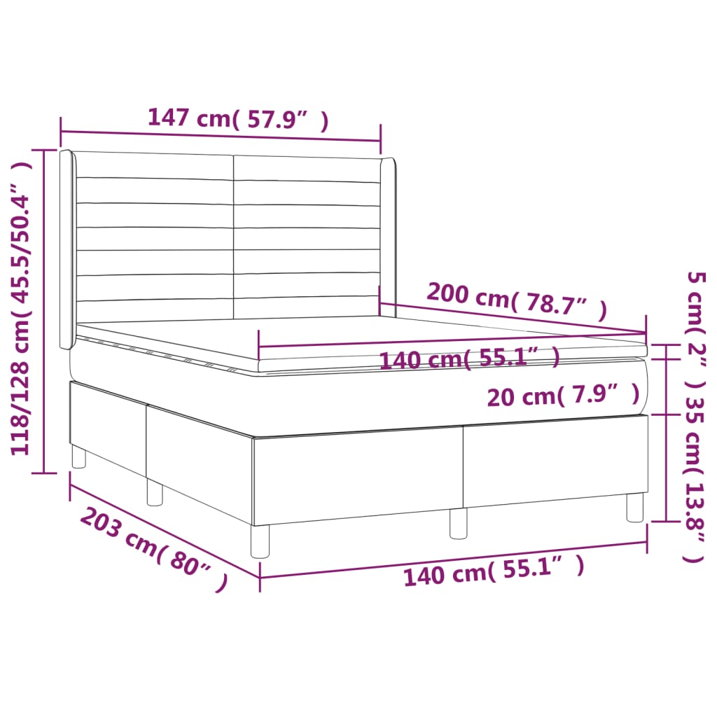 Boxspringbett mit Matratze Dunkelgrau 140x200 cm Stoff