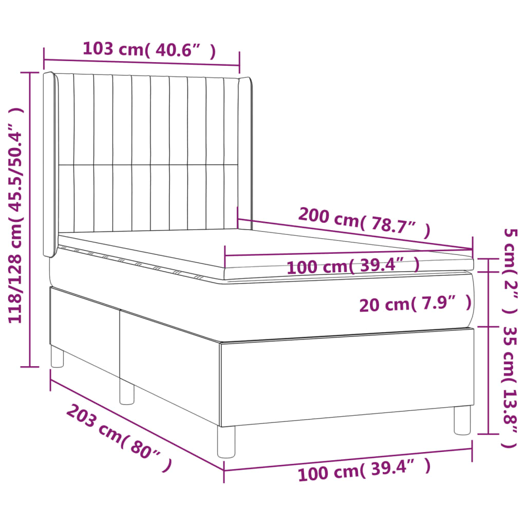 Boxspringbett mit Matratze Taupe 100x200 cm Stoff