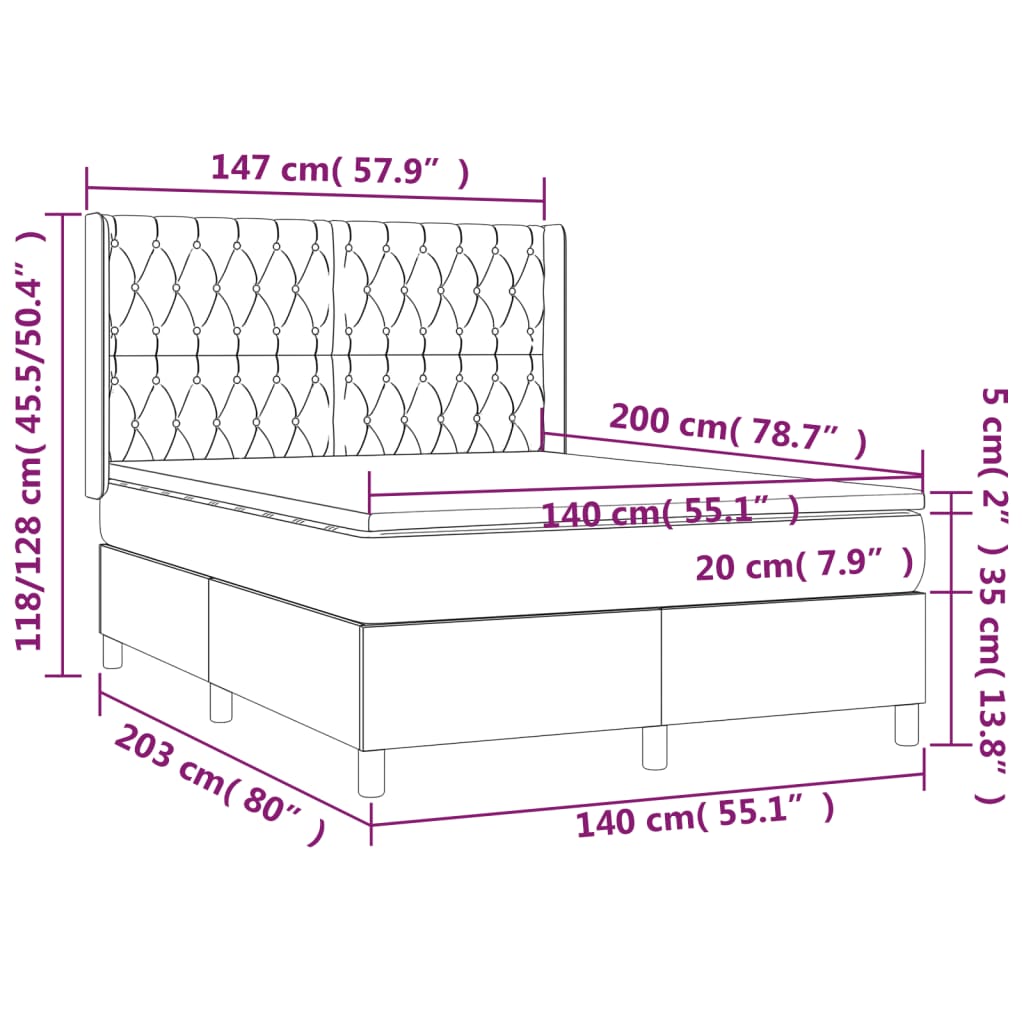 Boxspringbett mit Matratze Hellgrau 140x200 cm Stoff