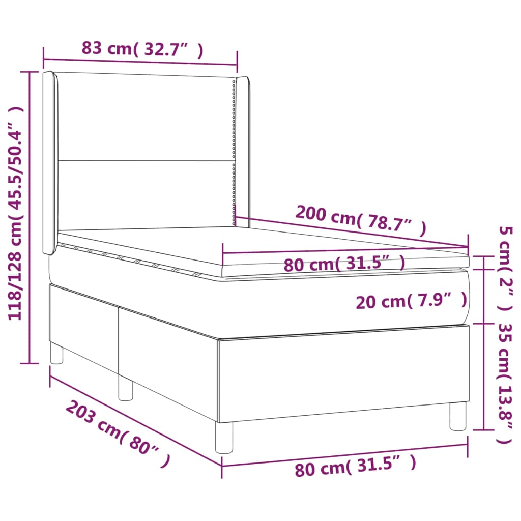 Boxspringbett mit Matratze Schwarz 80x200 cm Samt