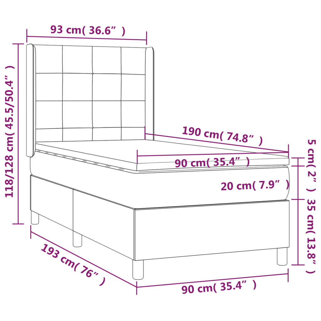 Boxspringbett mit Matratze Hellgrau 90x190 cm Samt