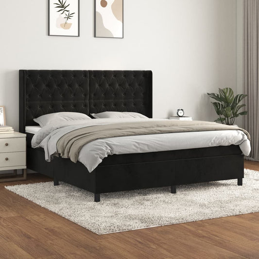 Boxspringbett mit Matratze Schwarz 160x200 cm Samt