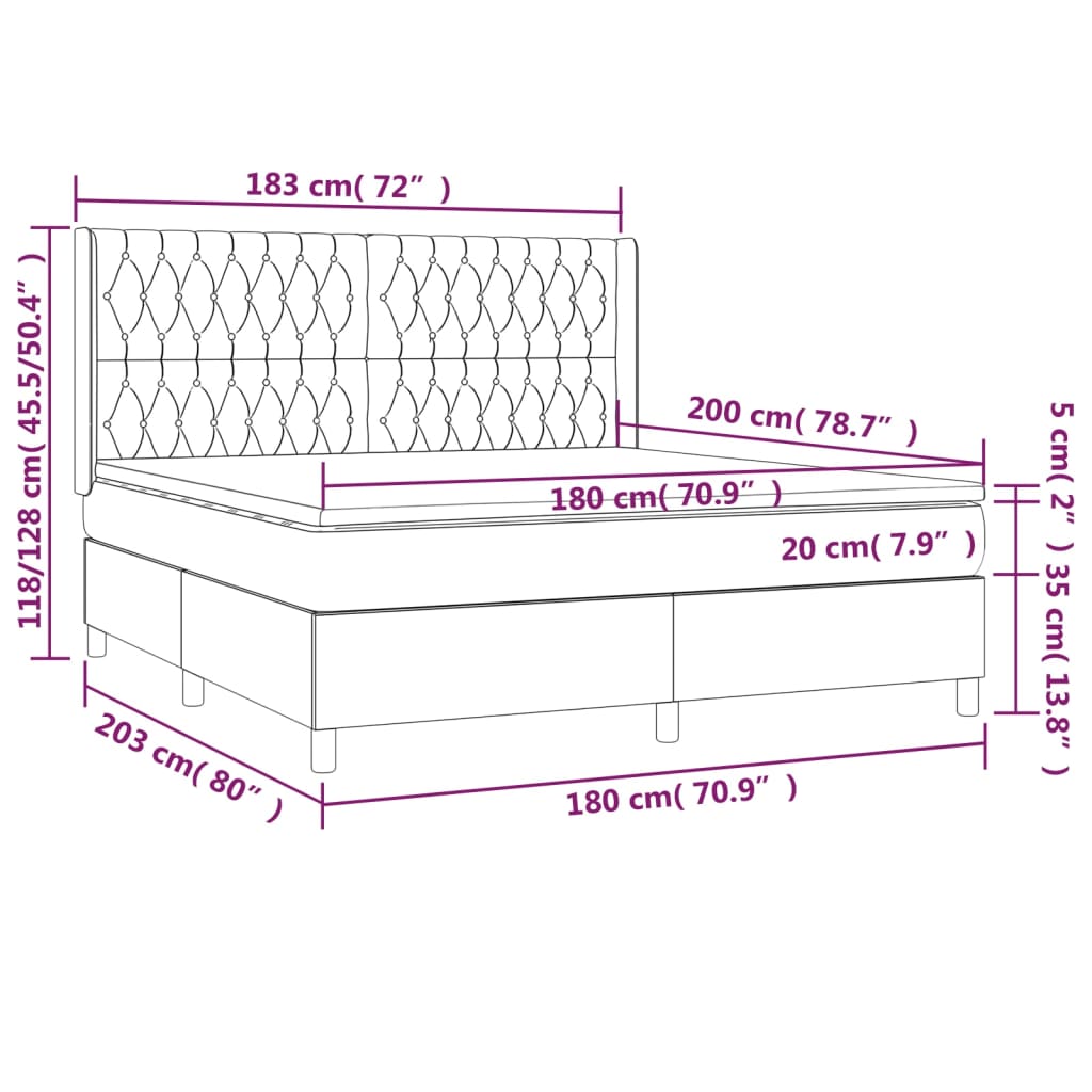 Boxspringbett mit Matratze Hellgrau 180x200 cm Samt