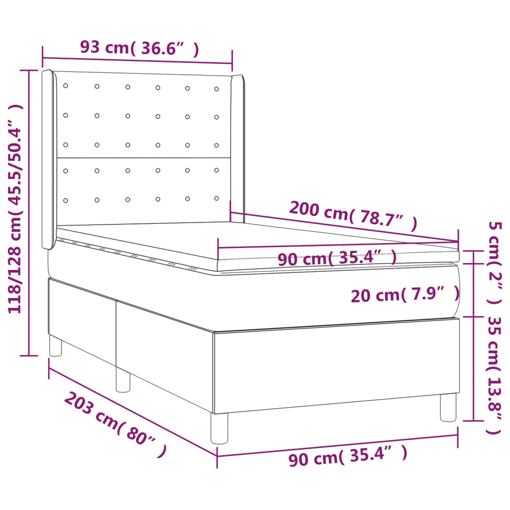 Boxspringbett mit Matratze Schwarz 90x200 cm Samt