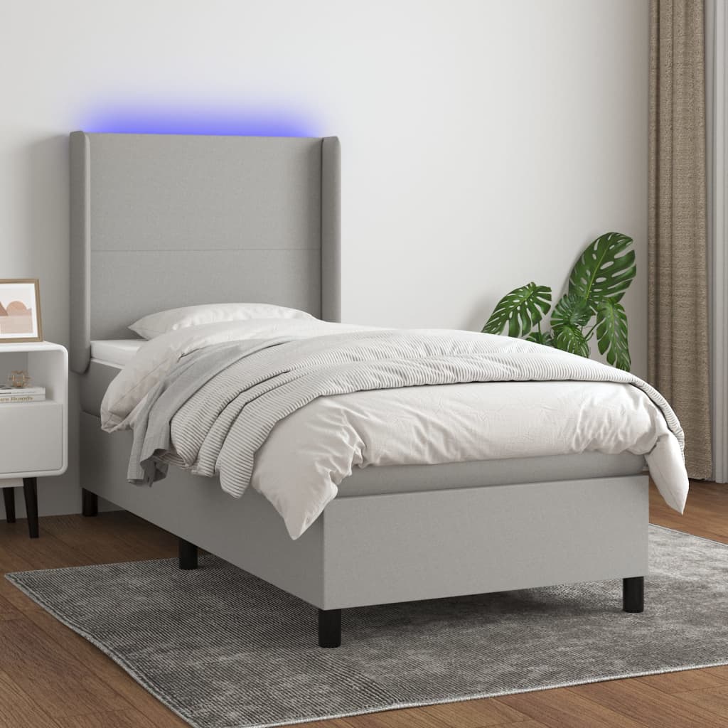 Boxspringbett mit Matratze & LED Hellgrau 80x200 cm Stoff