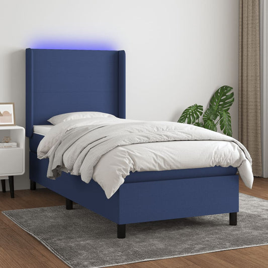 Boxspringbett mit Matratze & LED Blau 90x190 cm Stoff