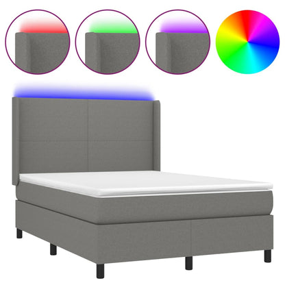 Boxspringbett mit Matratze & LED Dunkelgrau 140x200 cm Stoff