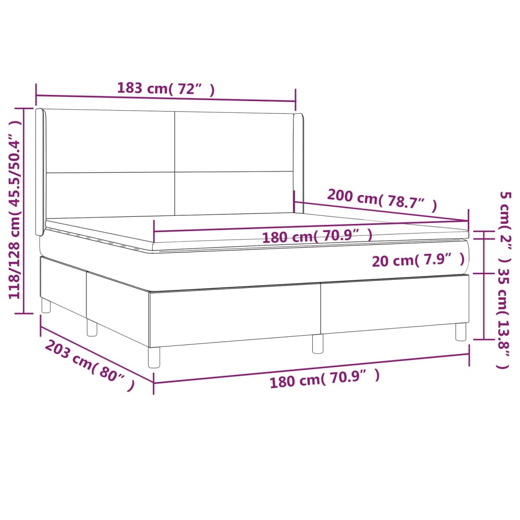 Boxspringbett mit Matratze & LED Taupe 180x200 cm Stoff