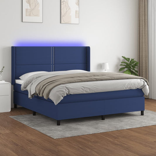 Boxspringbett mit Matratze & LED Blau 160x200 cm Stoff