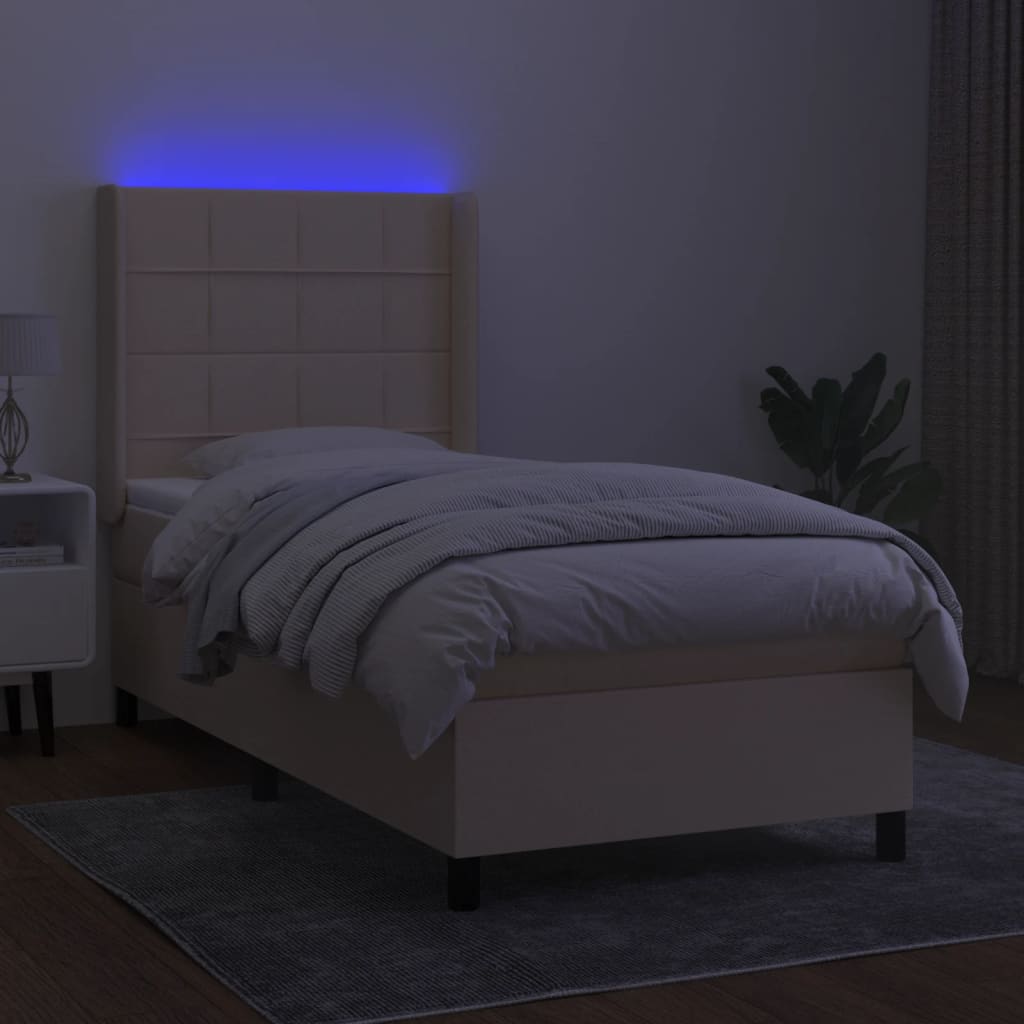 Boxspringbett mit Matratze & LED Creme 80x200 cm Stoff