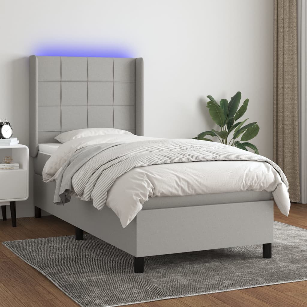 Boxspringbett mit Matratze & LED Hellgrau 90x200 cm Stoff