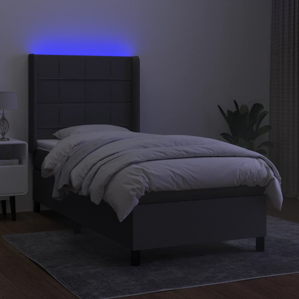 Boxspringbett mit Matratze & LED Dunkelgrau 100x200 cm Stoff