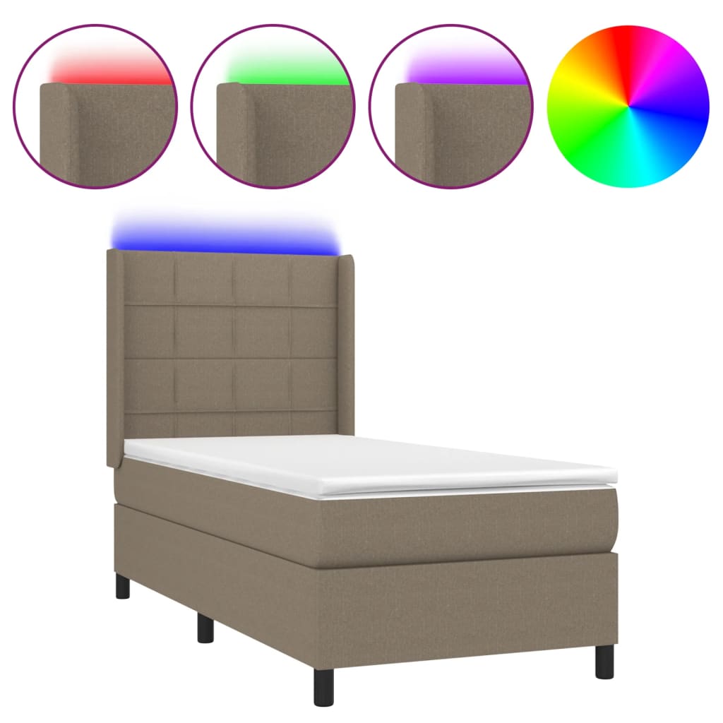 Boxspringbett mit Matratze & LED Taupe 100x200 cm Stoff