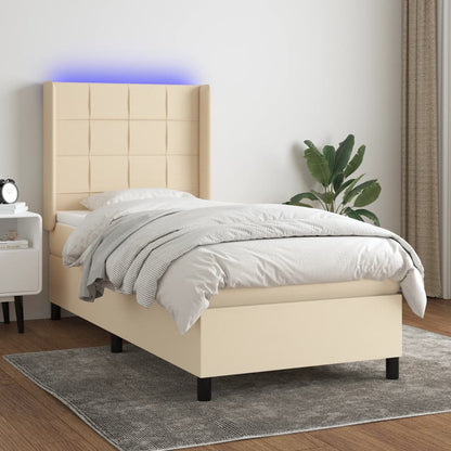 Boxspringbett mit Matratze & LED Creme 100x200 cm Stoff