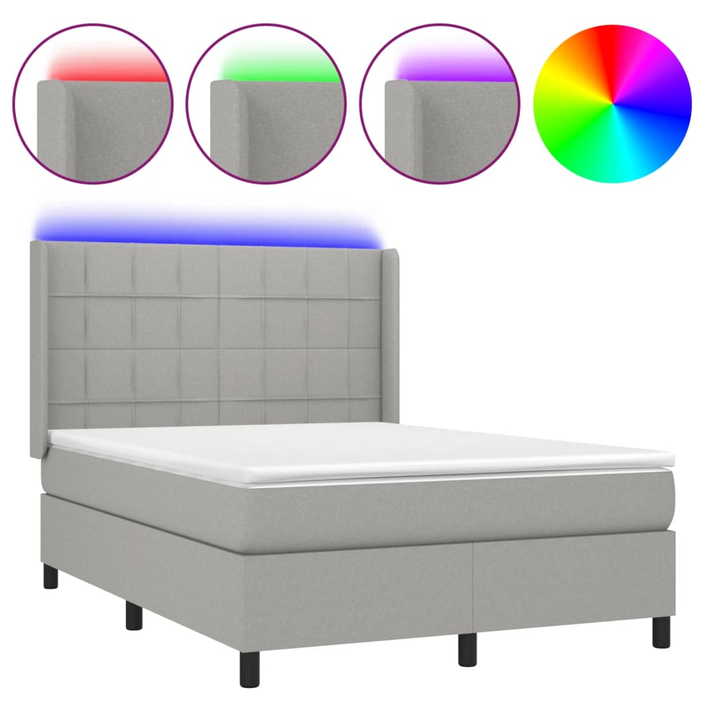 Boxspringbett mit Matratze & LED Hellgrau 140x200 cm Stoff