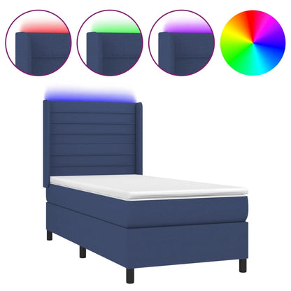 Boxspringbett mit Matratze & LED Blau 90x190 cm Stoff