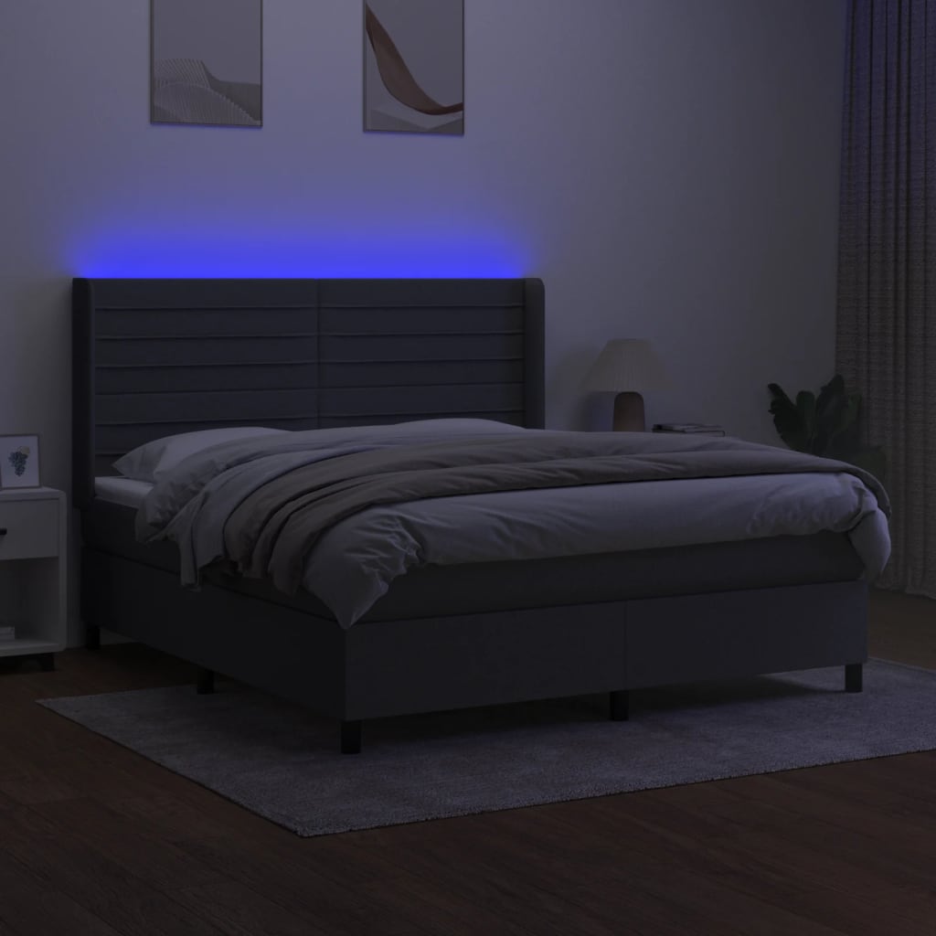 Boxspringbett mit Matratze & LED Dunkelgrau 160x200 cm Stoff