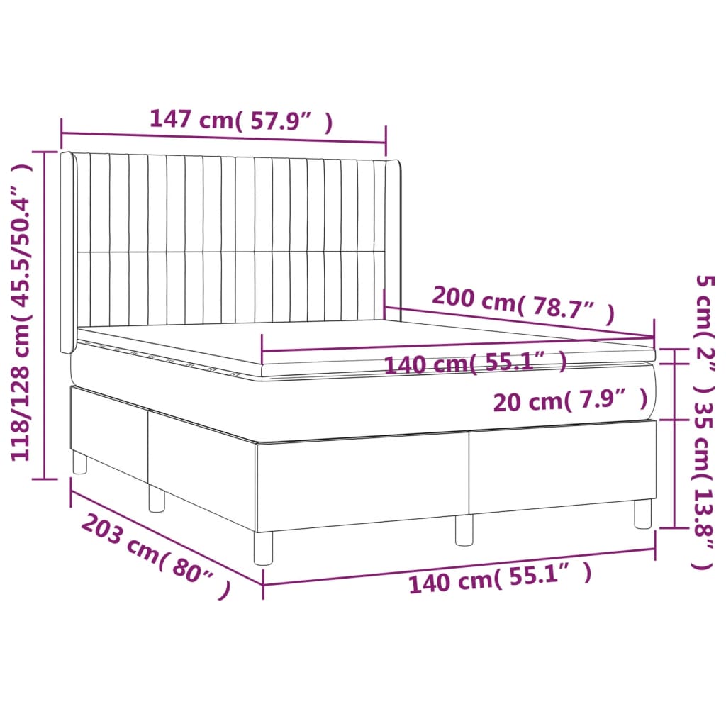 Boxspringbett mit Matratze & LED Creme 140x200 cm Stoff