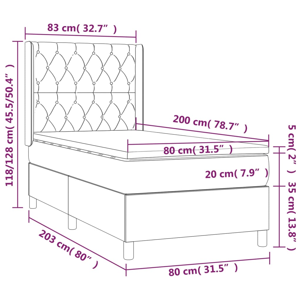 Boxspringbett mit Matratze & LED Hellgrau 80x200 cm Stoff