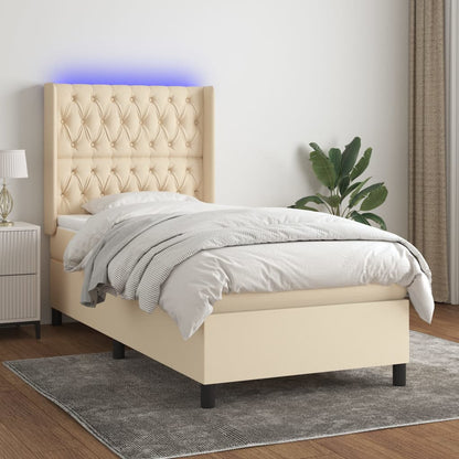 Boxspringbett mit Matratze & LED Creme 80x200 cm Stoff