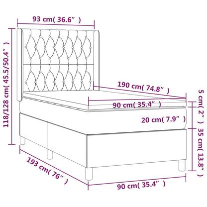 Boxspringbett mit Matratze & LED Hellgrau 90x190 cm Stoff