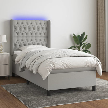 Boxspringbett mit Matratze & LED Hellgrau 90x190 cm Stoff