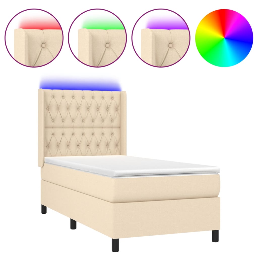 Boxspringbett mit Matratze & LED Creme 90x190 cm Stoff