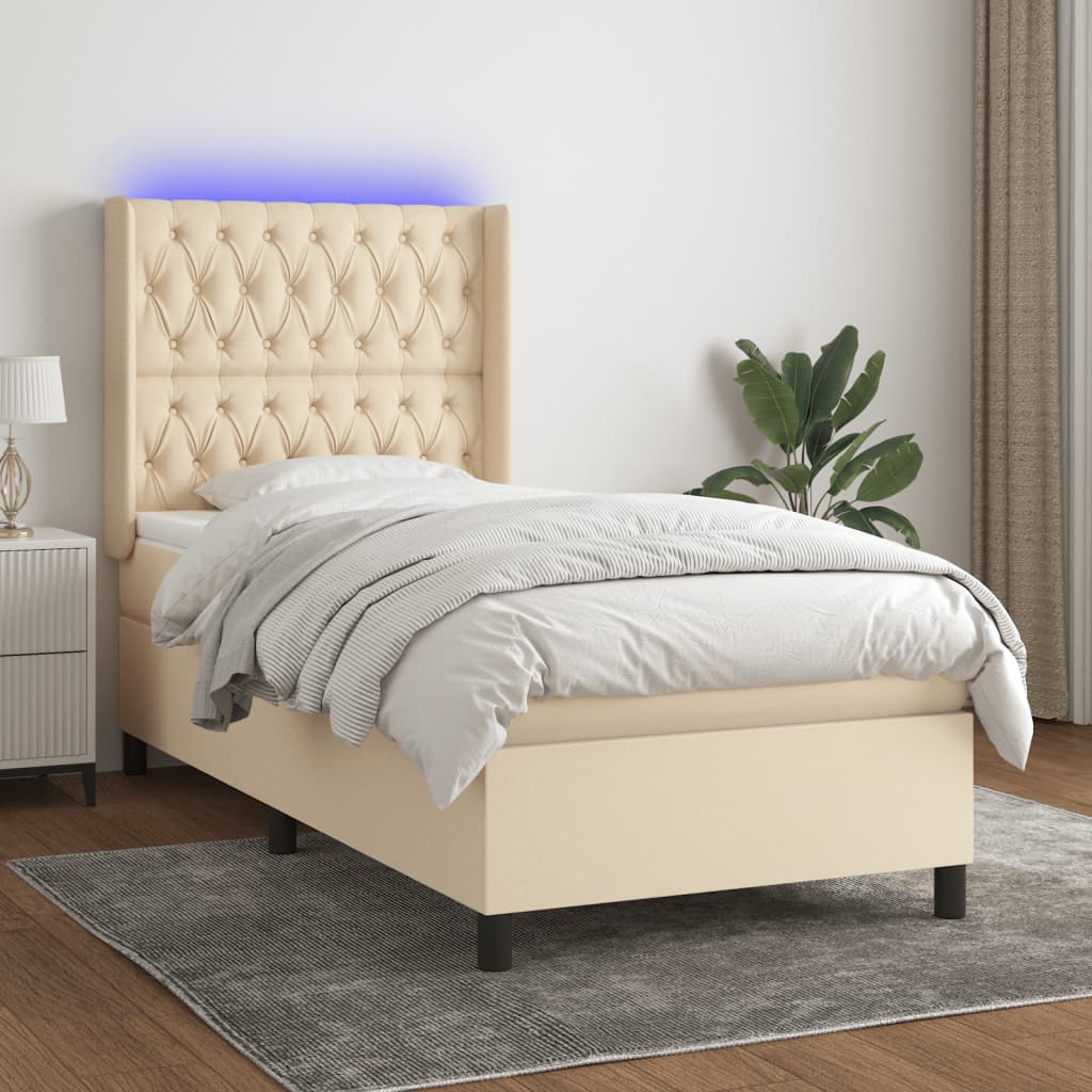 Boxspringbett mit Matratze & LED Creme 90x190 cm Stoff