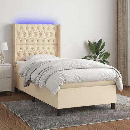 Boxspringbett mit Matratze & LED Creme 90x190 cm Stoff