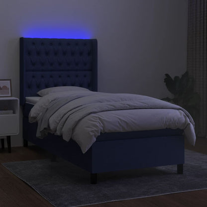 Boxspringbett mit Matratze & LED Blau 90x190 cm Stoff