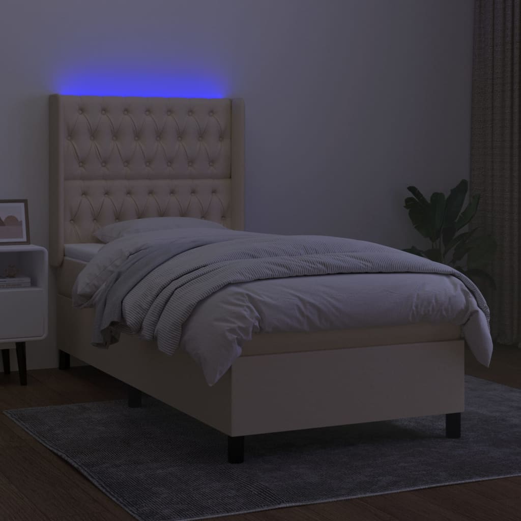 Boxspringbett mit Matratze & LED Creme 100x200 cm Stoff