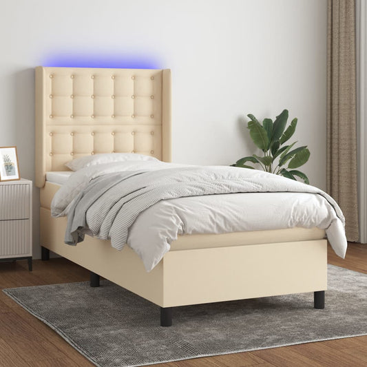 Boxspringbett mit Matratze & LED Creme 90x190 cm Stoff