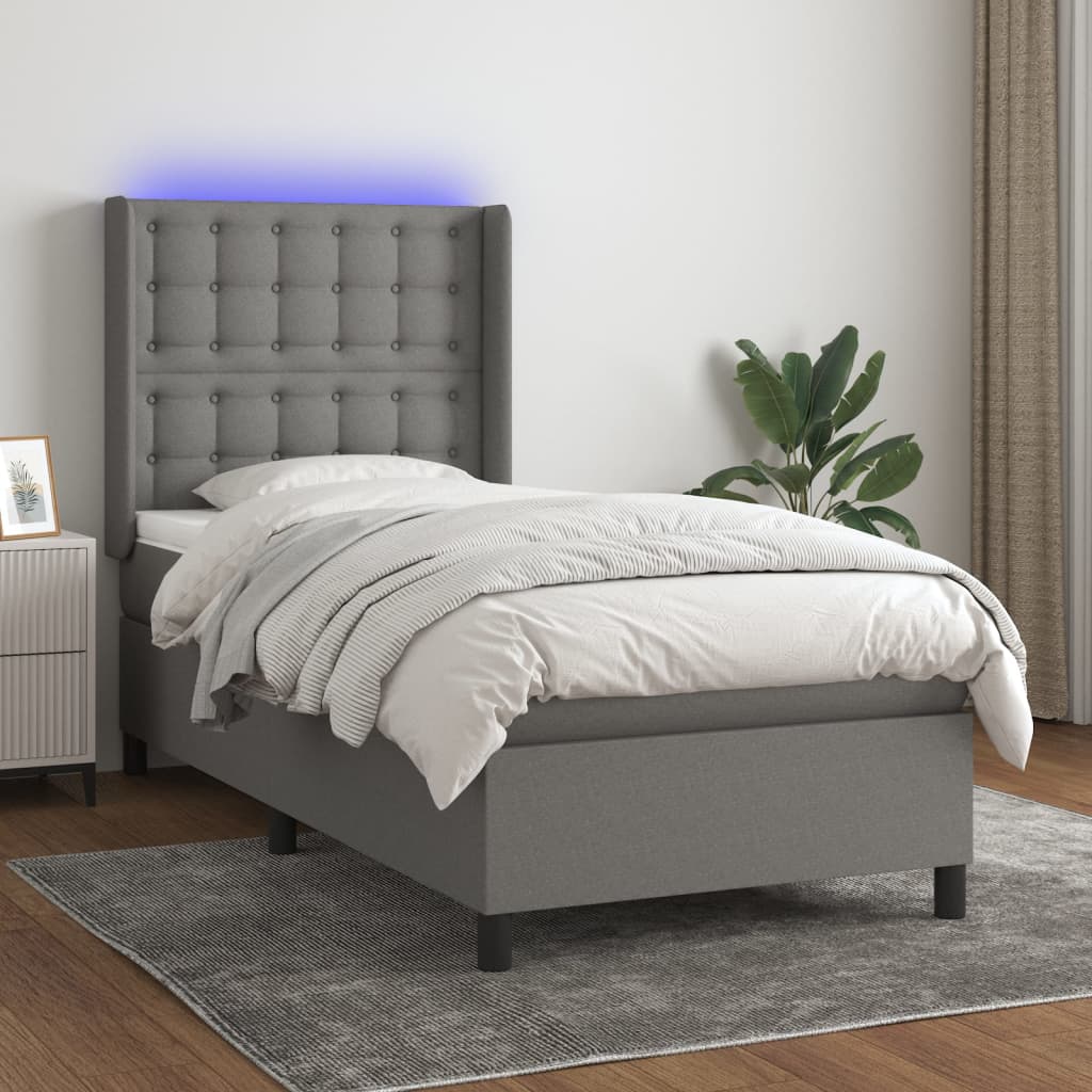 Boxspringbett mit Matratze & LED Dunkelgrau 100x200 cm Stoff