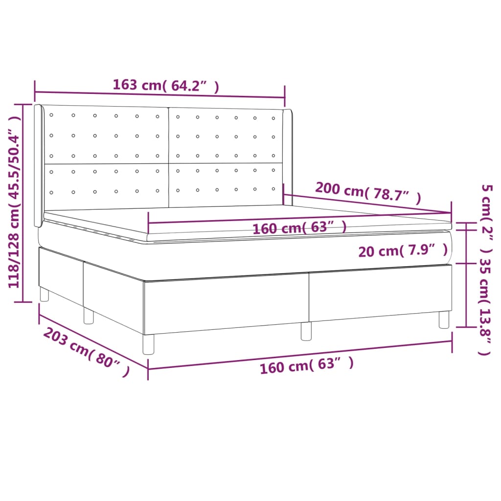 Boxspringbett mit Matratze & LED Schwarz 160x200 cm Stoff