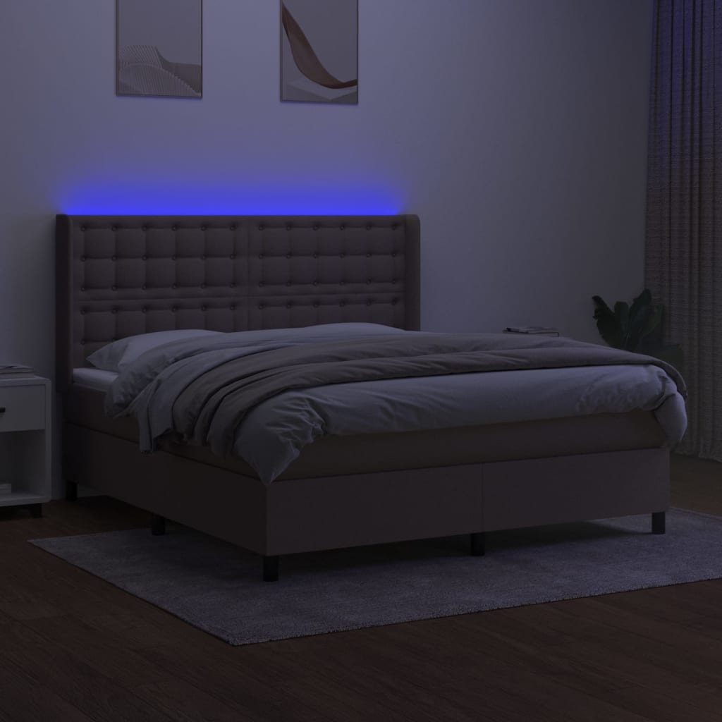 Boxspringbett mit Matratze & LED Taupe 160x200 cm Stoff