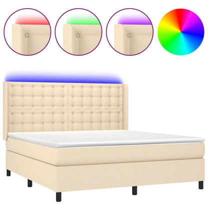 Boxspringbett mit Matratze & LED Creme 160x200 cm Stoff