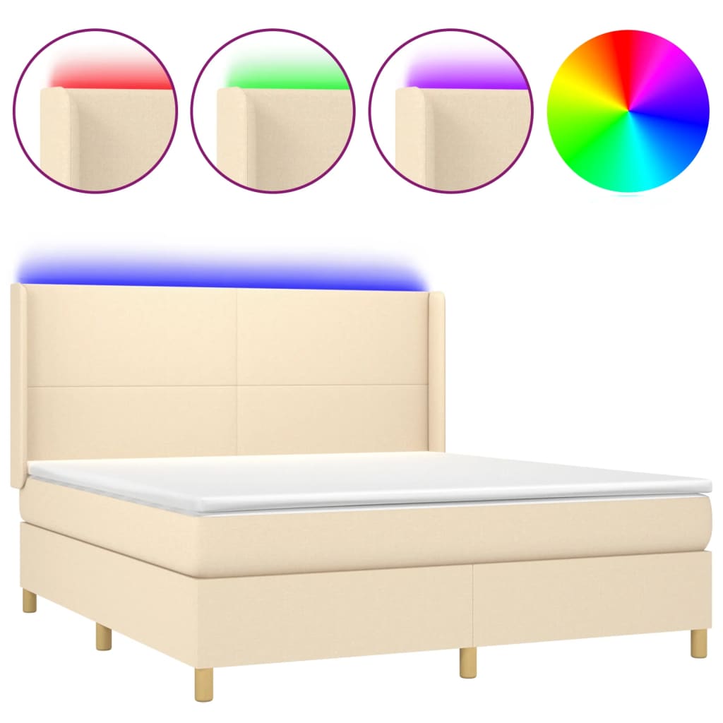 Boxspringbett mit Matratze & LED Creme 160x200 cm Stoff