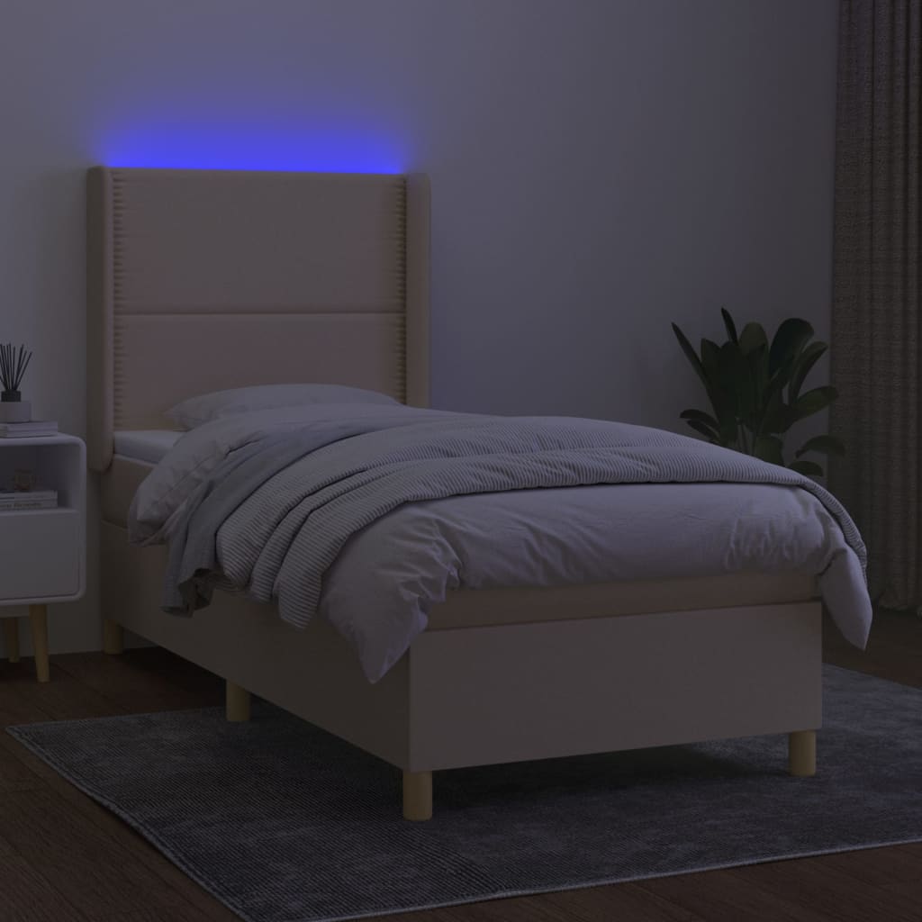 Boxspringbett mit Matratze & LED Creme 90x200 cm Stoff