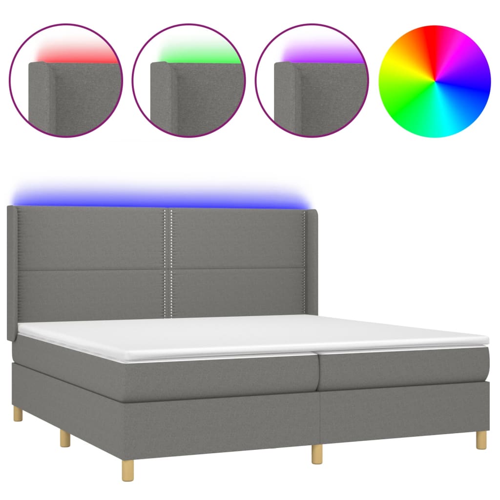 Boxspringbett mit Matratze & LED Dunkelgrau 200x200 cm Stoff