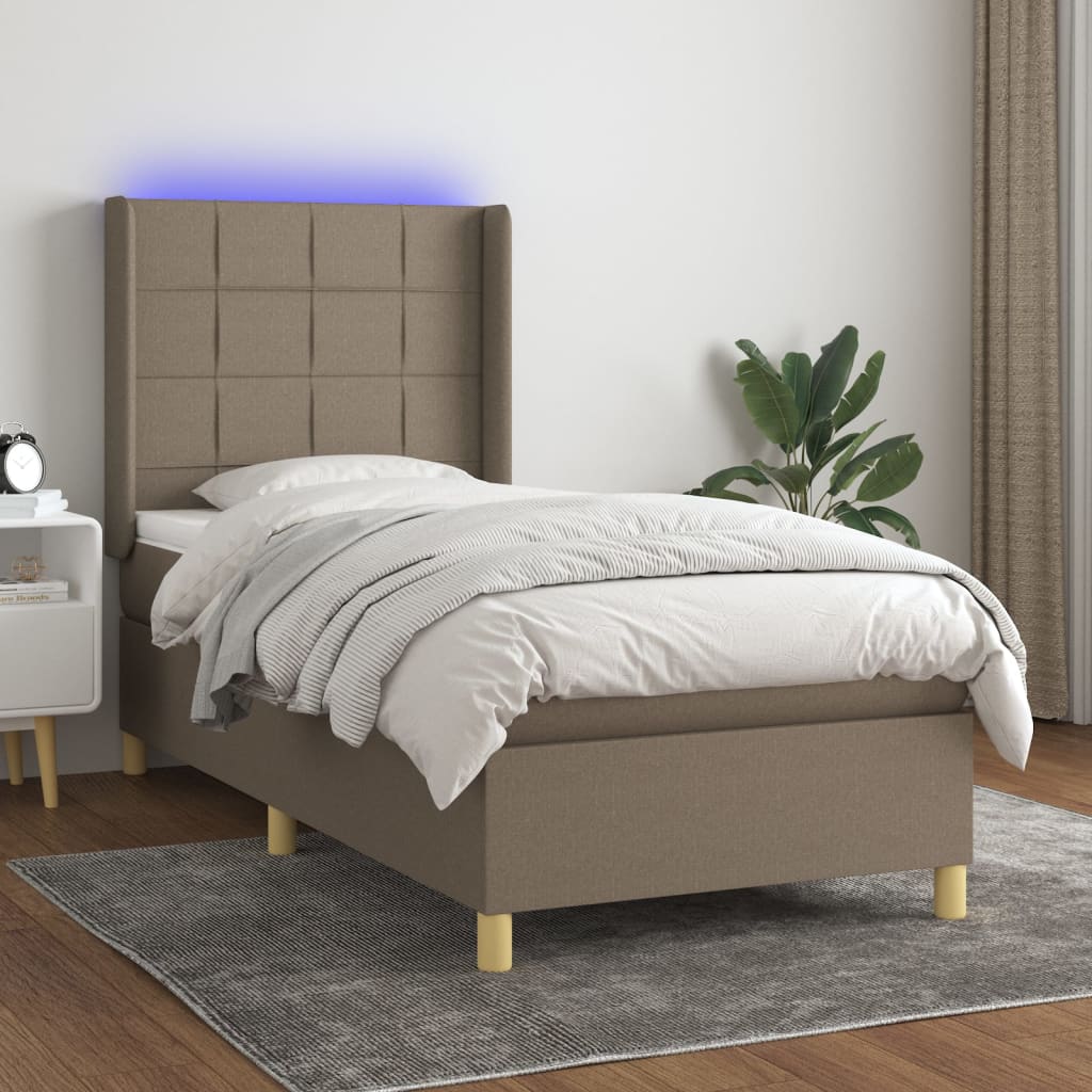 Boxspringbett mit Matratze & LED Taupe 90x190 cm Stoff