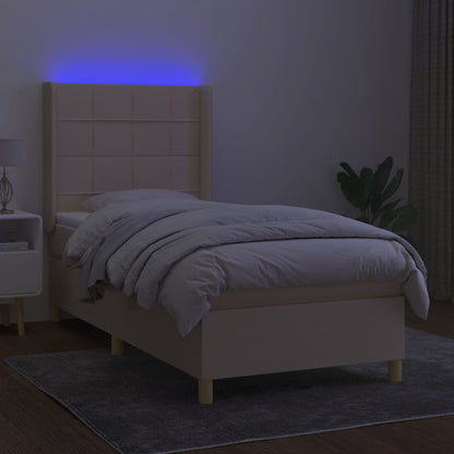 Boxspringbett mit Matratze & LED Creme 90x200 cm Stoff