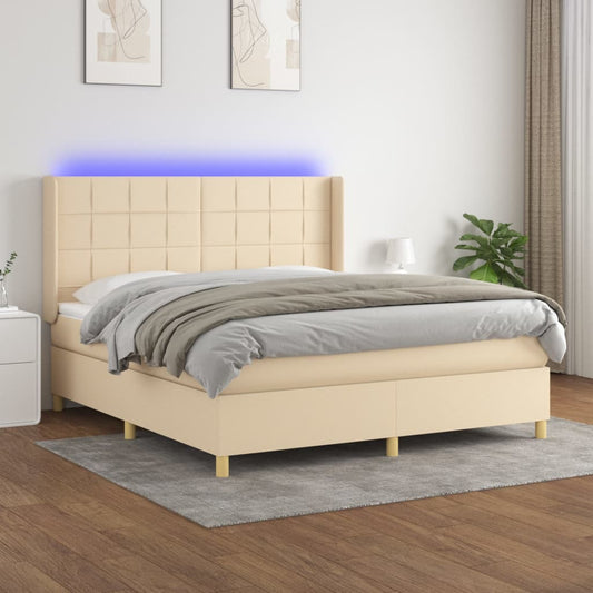 Boxspringbett mit Matratze & LED Creme 160x200 cm Stoff